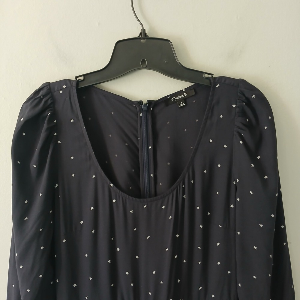 Madewell Women's Size 0 Alicia Long Sleeve Midi Dress in Night Stars Navy Pocket - Picture 3 of 16